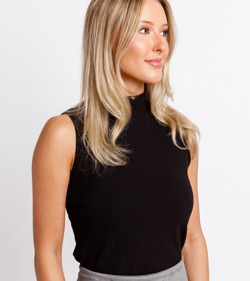 SEVILLE RIBBED MOCK NECK - Black