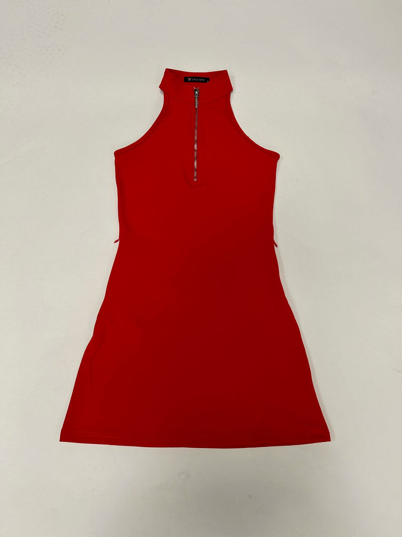 MAIA MOCK NECK ZIPPER DRESS - Red