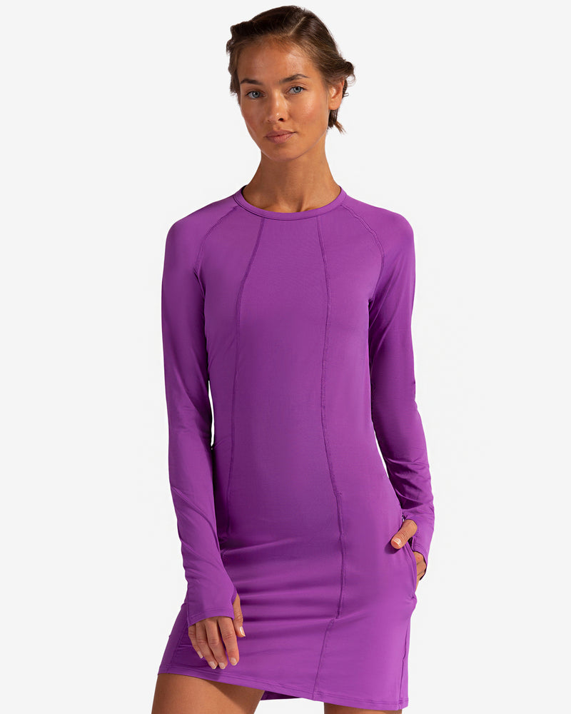 BloqUV women's long sleeve UV tunic dress in purple.