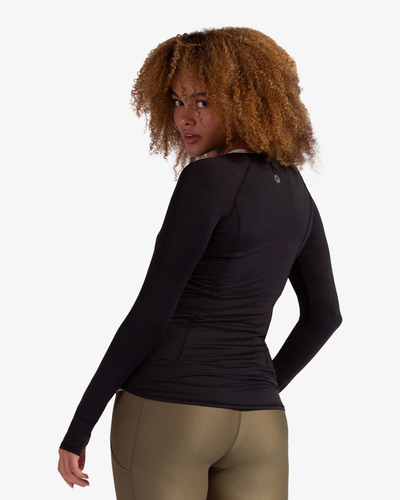 BloqUV women's long sleeve UV full zip top in black.