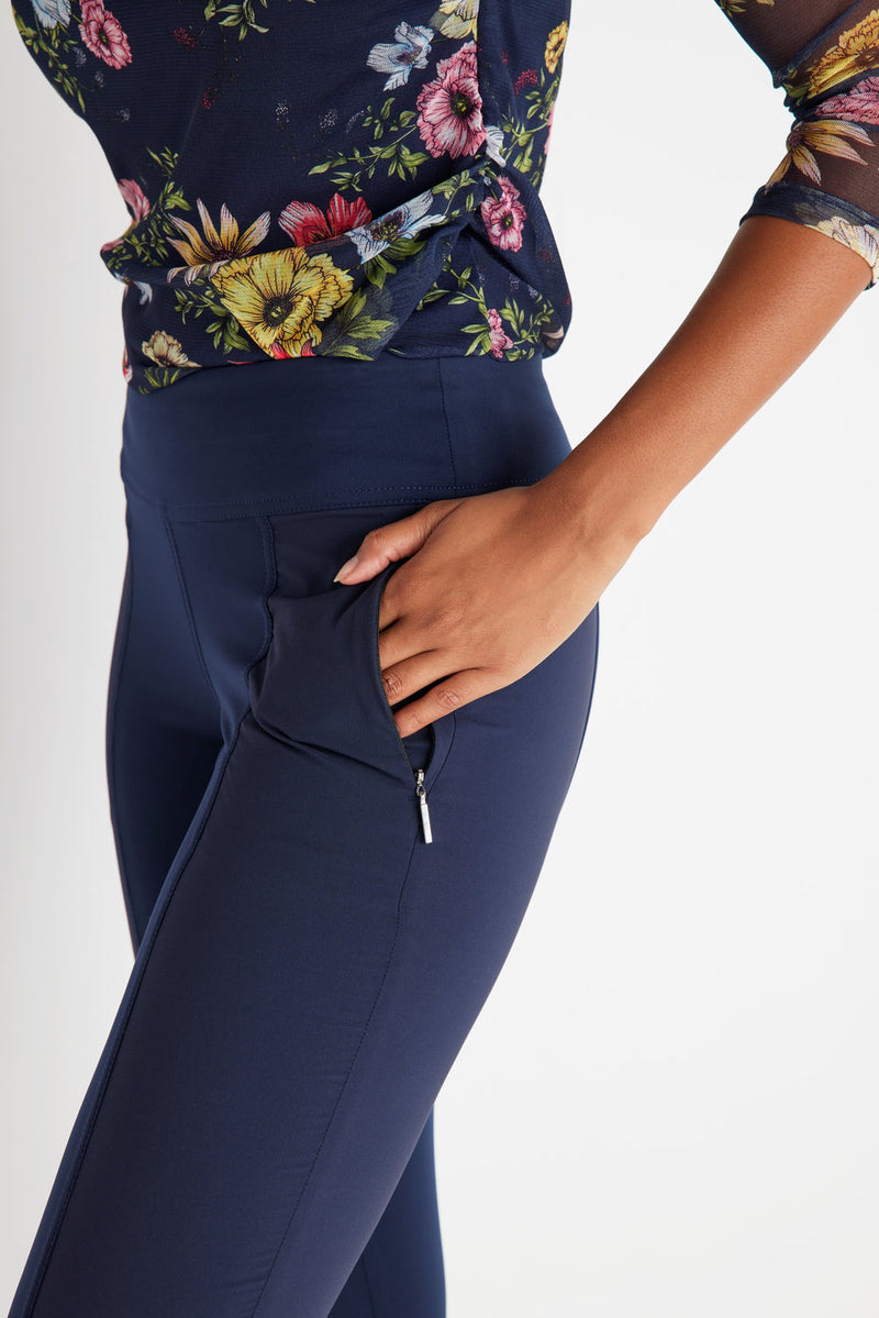 Anatomie Allie Hybrid Travel Pant in Navy, Slim Fit Pull On with Zippered Ankle.